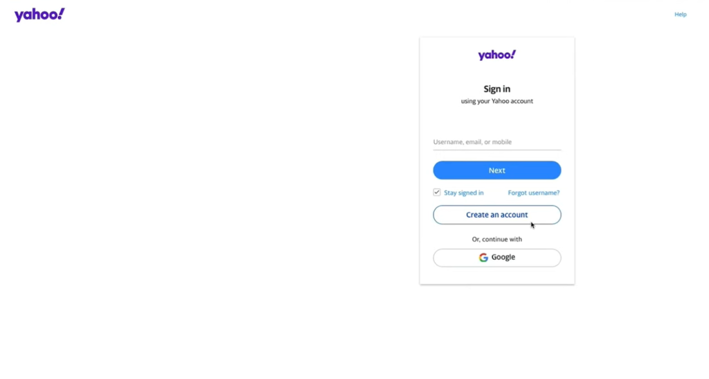Yahoo's sign-in interface with options for account creation