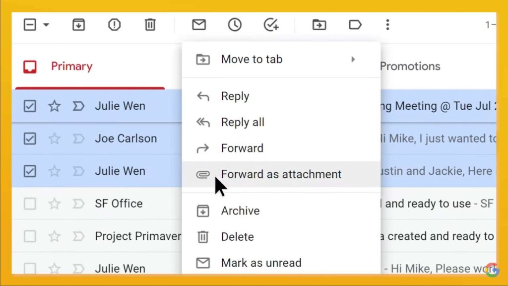 Process of attach an email in gmail