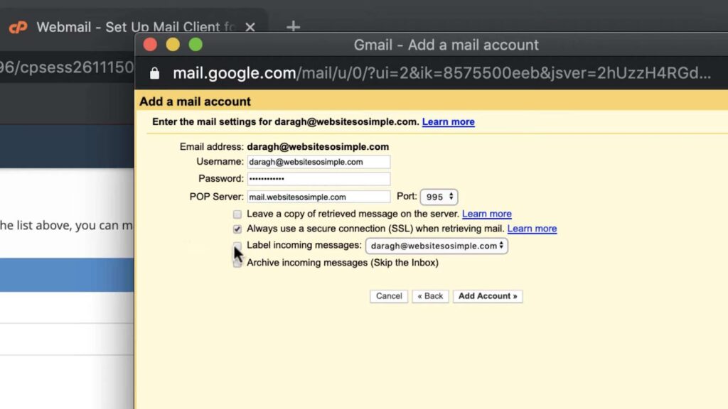 Process of add another email address to gmail